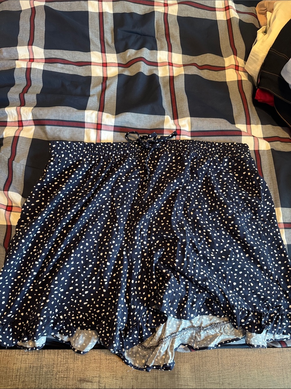 CeCe Navy with White Polka Dot Elastic Waist Shorts